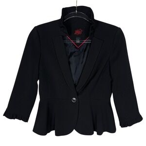 WB Blazer Womens 0 Black Peplum Ruffle Hem One Button Jacket Lined Dressy